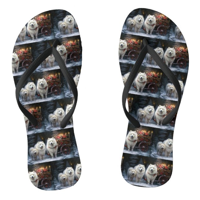 Samoyed Snowy Sleigh Christmas Decor Flip Flops (Footbed)