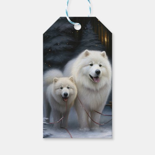 Samoyed Snowy Sleigh Christmas Decor Gift Tags