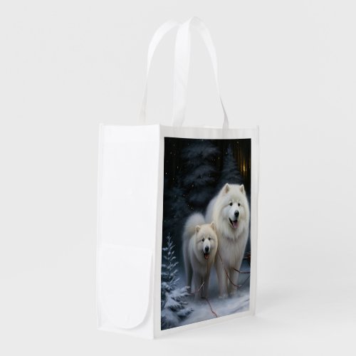 Samoyed Snowy Sleigh Christmas Decor Grocery Bag