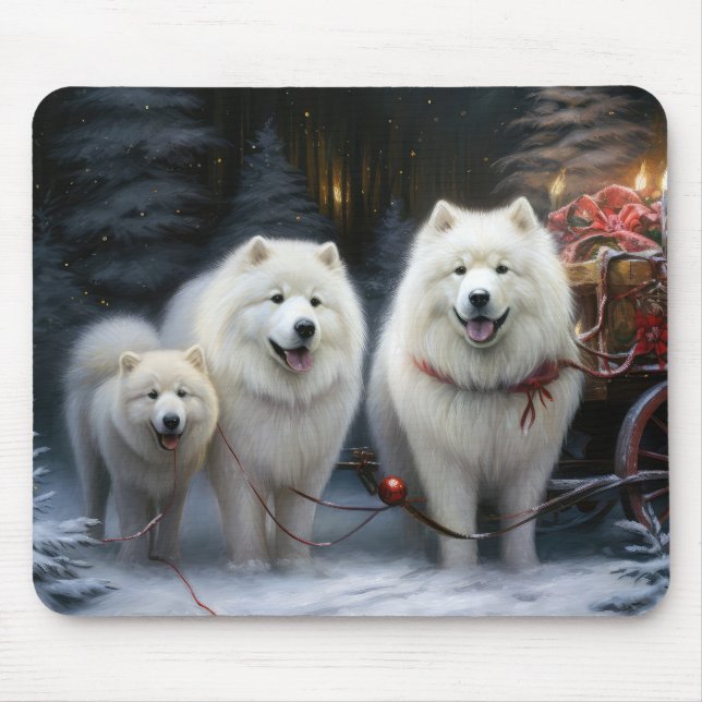 Samoyed Snowy Sleigh Christmas Decor Mouse Pad (Front)