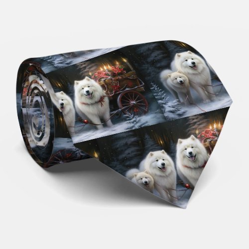 Samoyed Snowy Sleigh Christmas Decor Neck Tie