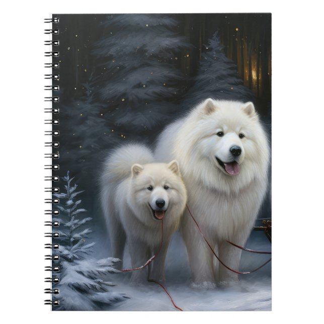 Samoyed Snowy Sleigh Christmas Decor Notebook (Front)