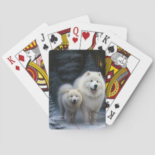 Samoyed Snowy Sleigh Christmas Decor Poker Cards