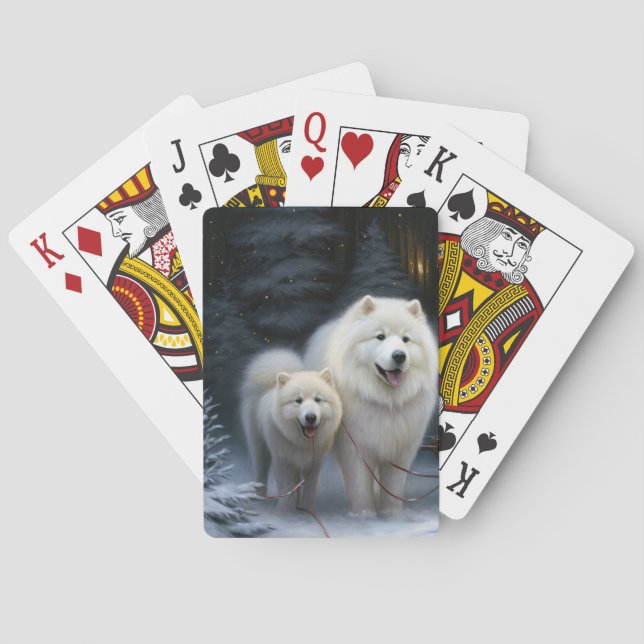 Samoyed Snowy Sleigh Christmas Decor Poker Cards (Back)