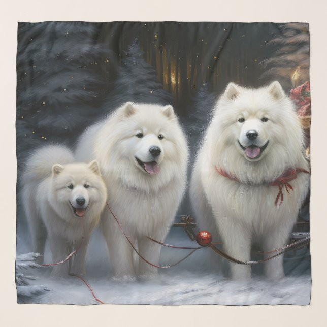 Samoyed Snowy Sleigh Christmas Decor Scarf (Front)