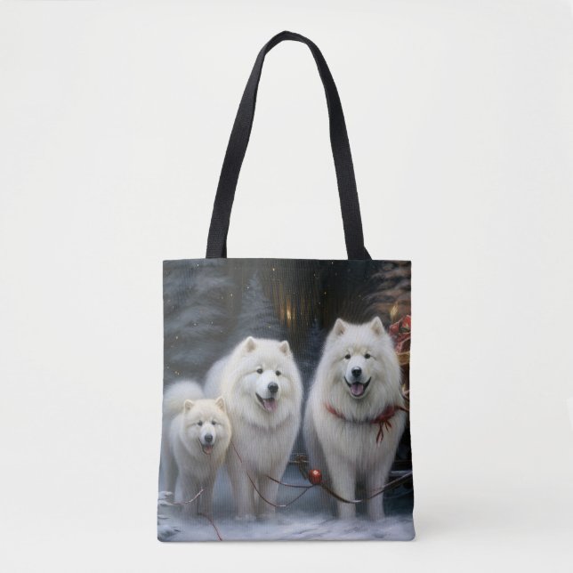 Samoyed Snowy Sleigh Christmas Decor Tote Bag (Front)