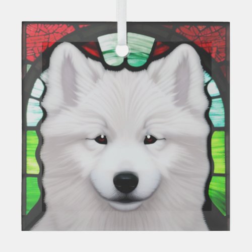 Samoyed Stained Glass  Glass Ornament