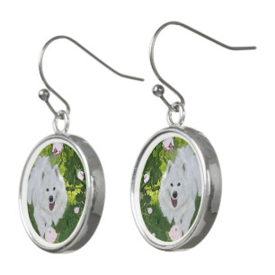 Samoyed Sterling Silver Plate Dangle Earrings