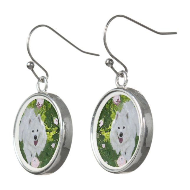 Samoyed Sterling Silver Plate Dangle Earrings (Angled)