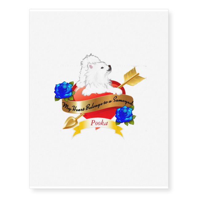 Samoyed  Temporary  Tattoos--Change Dog's Name! Tattoos (Front)