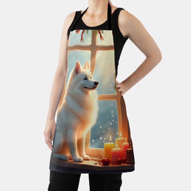 Samoyed Under the Mistletoe Christmas Painting Apron (Insitu)