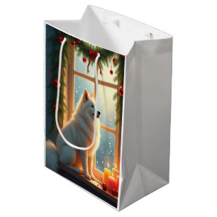 Samoyed Under the Mistletoe Christmas Painting Medium Gift Bag