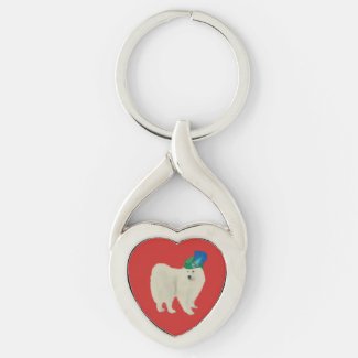 Samoyed Valentine Key Chain;  Sculptural Metal Keychain