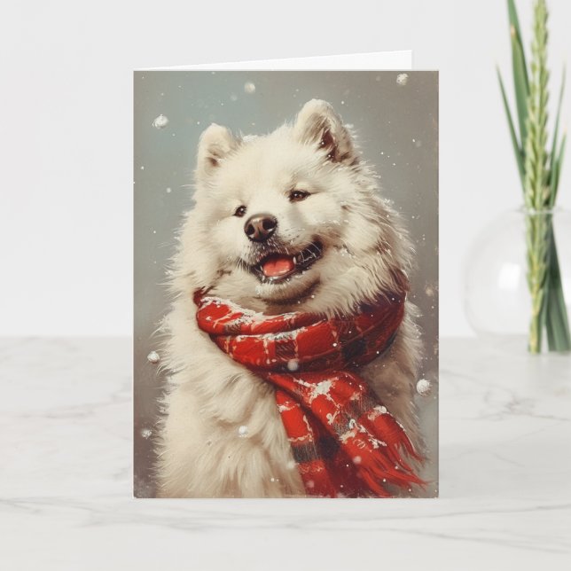 Samoyed vintage personalized Christmas  Holiday Card (Front)