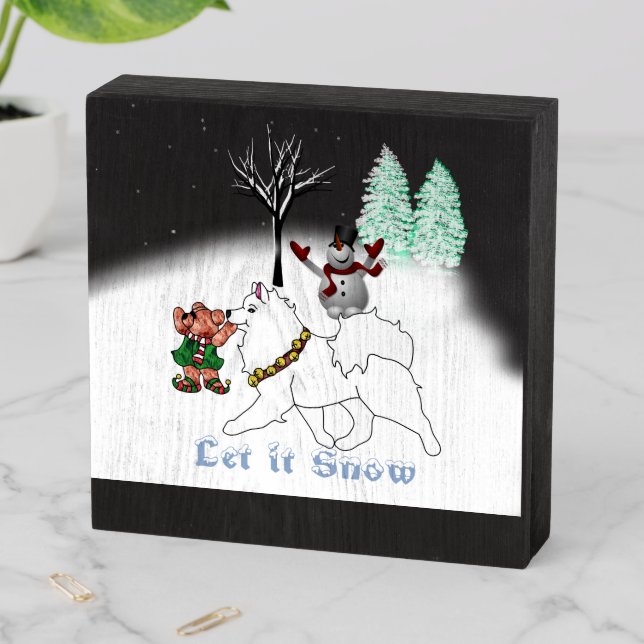 Samoyed White Marble Snow Box Let it Snow! (In Situ Horizontal)