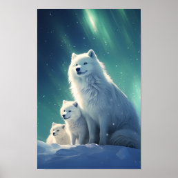 Samoyed With Pups  Poster