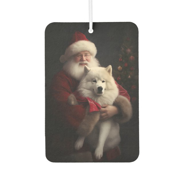 Samoyed With Santa Claus Festive Christmas Air Freshener (Front)