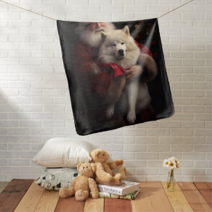 Samoyed With Santa Claus Festive Christmas Baby Blanket