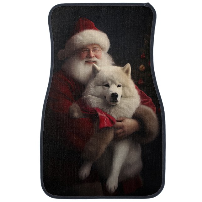 Samoyed With Santa Claus Festive Christmas Car Floor Mat (Front)