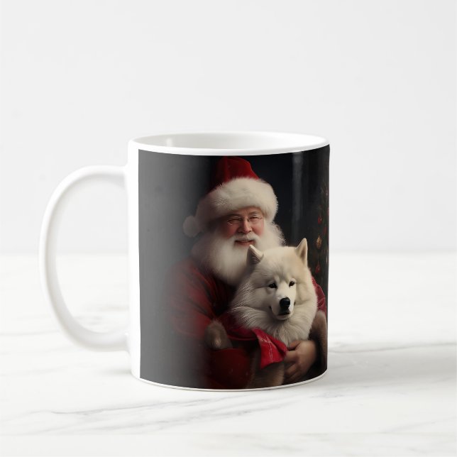 Samoyed With Santa Claus Festive Christmas Coffee Mug (Left)