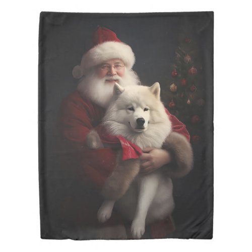 Samoyed With Santa Claus Festive Christmas Duvet Cover