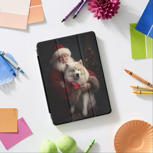 Samoyed With Santa Claus Festive Christmas iPad Air Cover