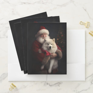 Samoyed With Santa Claus Festive Christmas Pocket Folder