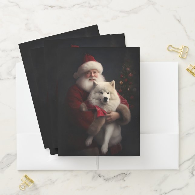 Samoyed With Santa Claus Festive Christmas Pocket Folder (In Situ)
