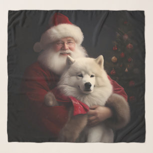 Samoyed With Santa Claus Festive Christmas Scarf