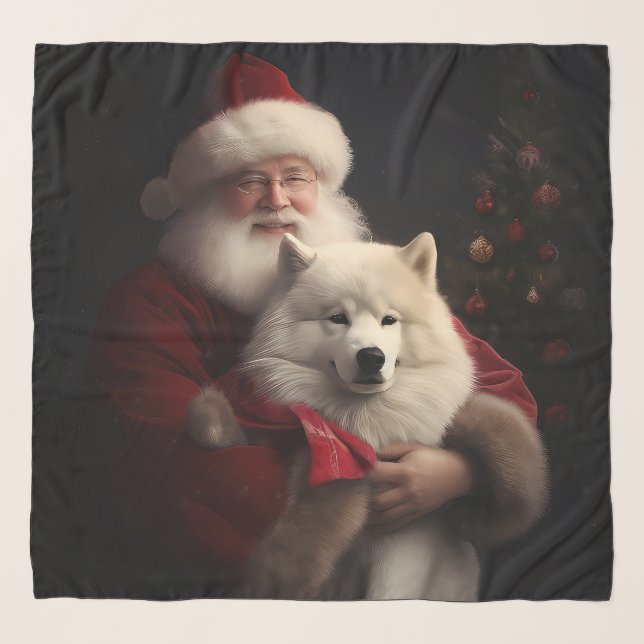 Samoyed With Santa Claus Festive Christmas Scarf (Front)