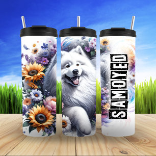 Samoyed's Fluffy Floral Burst Thermal Tumbler