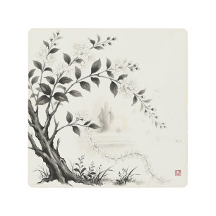 Sampaguita — Philippine National  Flower Sumi-e Metal Print
