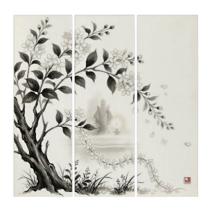 Sampaguita — Philippine National  Flower Sumi-e Triptych