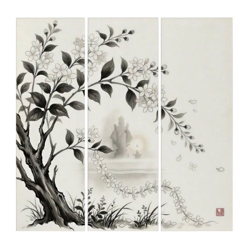 Sampaguita — Philippine National  Flower Sumi-e Triptych