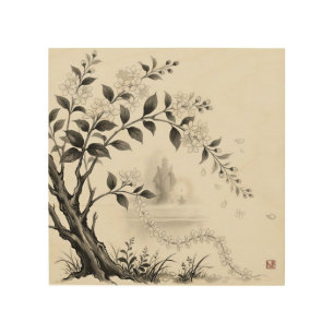 Sampaguita — Philippine National  Flower Sumi-e Wood Wall Art