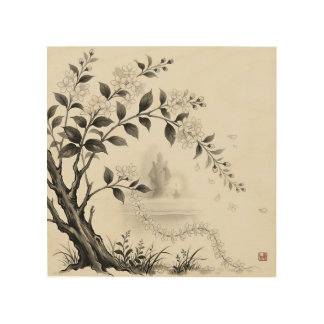 Sampaguita — Philippine National Flower Sumi-e Wood Wall Art