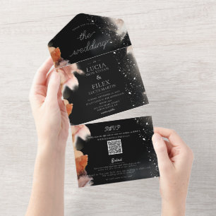 Sample Baho Black And Orange Color Ink Wedding All In One Invitation