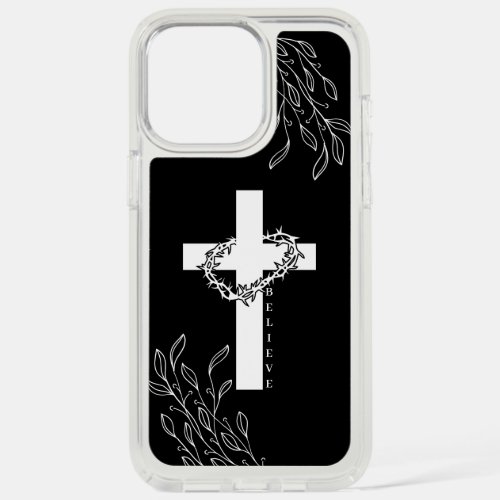 Sample Black  White Cross Floral Believe iPhone 15 Pro Max Case