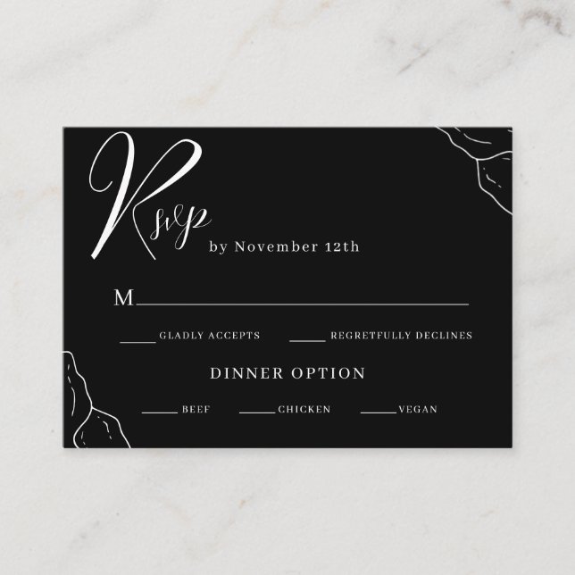 Sample Black & White Line Art Wedding RSVP Enclosure Card (Front)