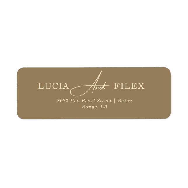 Sample Brown Typography Wedding Retrun Address Label (Front)