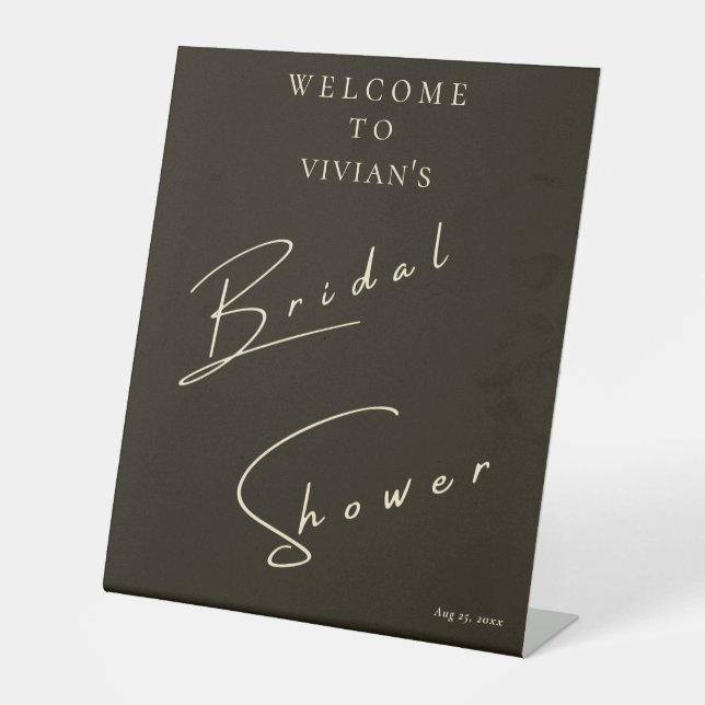 Sample Calligraphy Dark Green Bridal Welcome Pedestal Sign (Front)