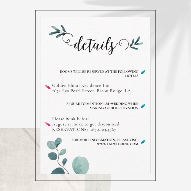 Sample Calligraphy Eucalyptus Wedding Details Enclosure Card (Creator Uploaded)