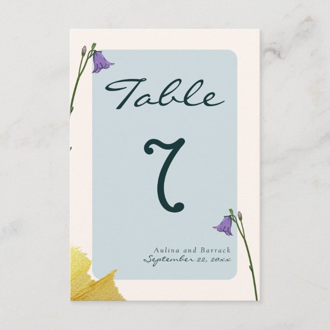 Sample classic golden green wedding table number (Front)