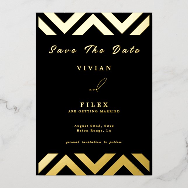 Sample Classic Golden Line Wave Save The Date Card (Front)