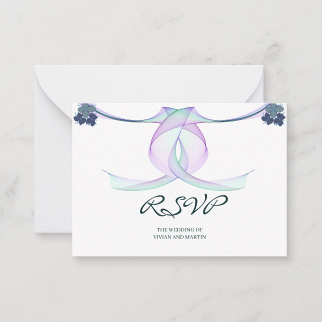 Sample classic purple Wedding RSVP Note Card (Front)