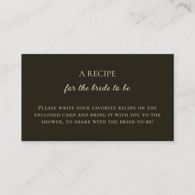 Sample Dark Green Typography Bridal Shower Recipe Enclosure Card (Front)
