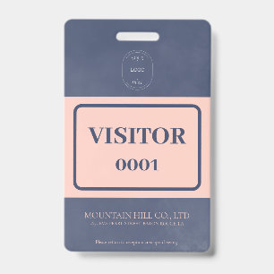 Sample Dry Navy Blue Barcode Visitor Card Badge