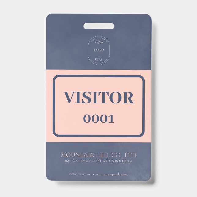 Sample Dry Navy Blue Barcode Visitor Card Badge (Front)