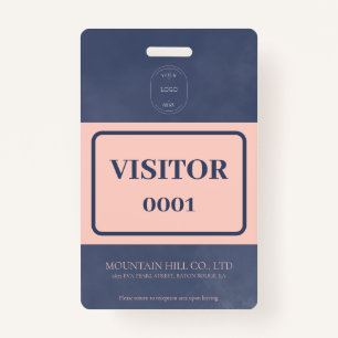 Sample Dry Navy Blue Barcode Visitor Card Badge
