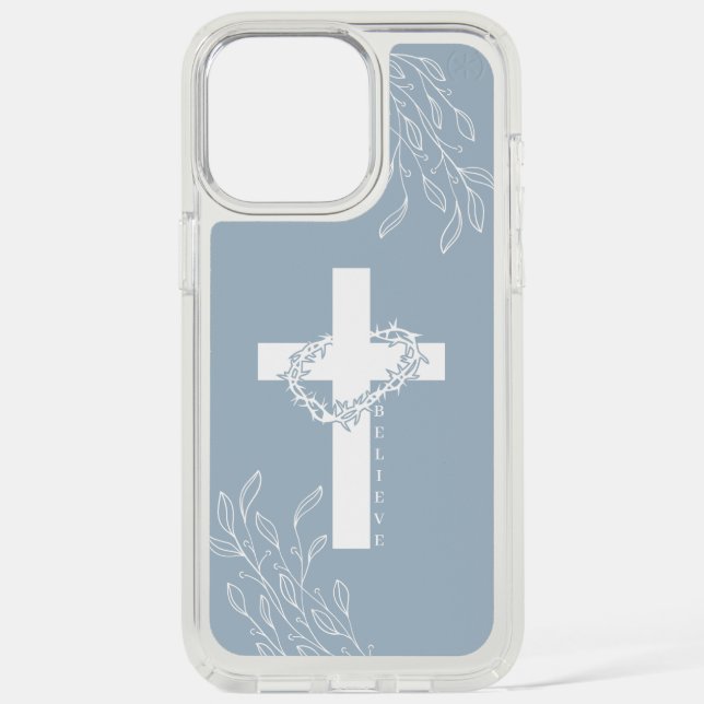 Sample Dusty Gray Cross Floral Believe Speck iPhone Case (Front)